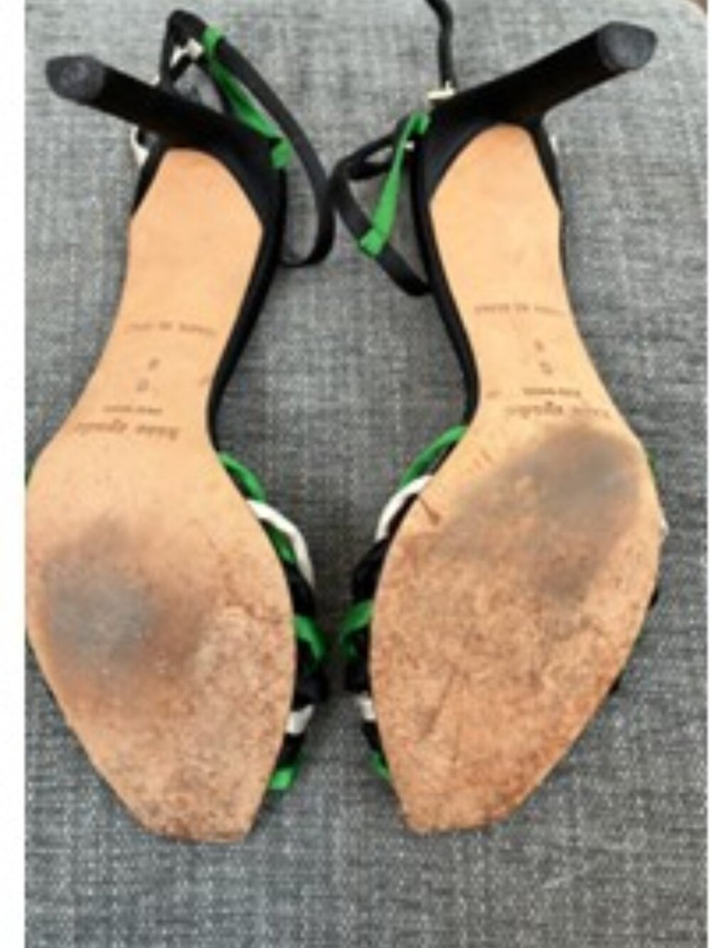 Kate Spade Florence Strappy Heeled Evening Sandals Black, White and Green - Picture 7 of 7